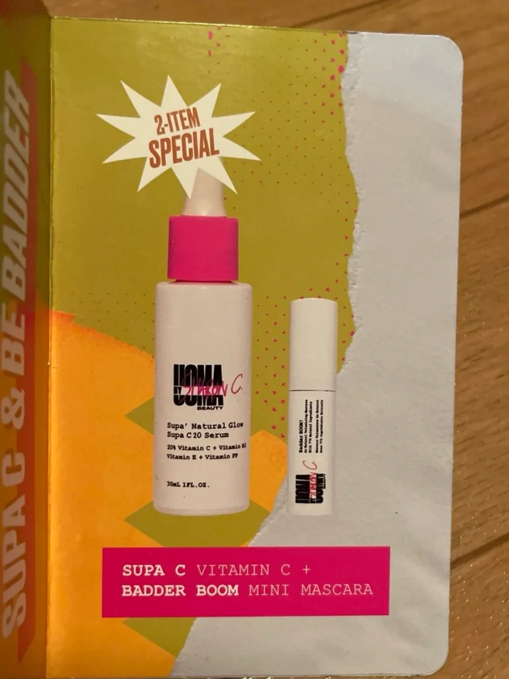 Supa C Vitamin Serum + Badder Boom Mini Mascara - Pink/White
